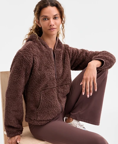 Id Ideology Women's Relaxed Hooded Sherpa Long-Sleeve Jacket, Macy's Exclusive