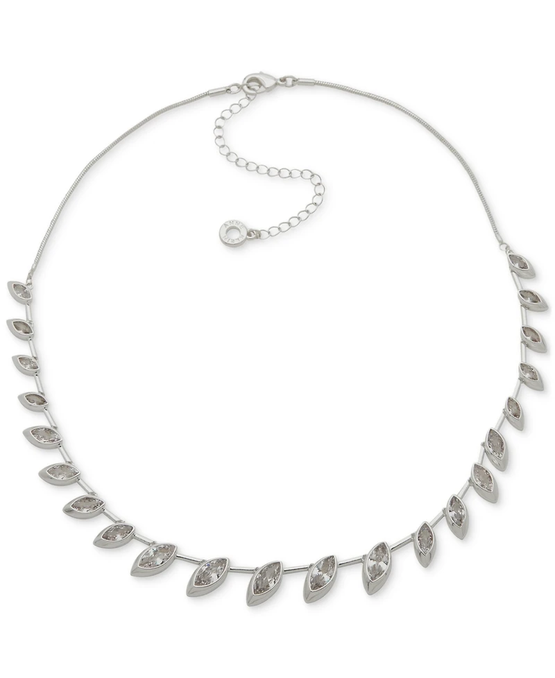 Anne Klein Silver-Tone Stationed Navette Stone Necklace