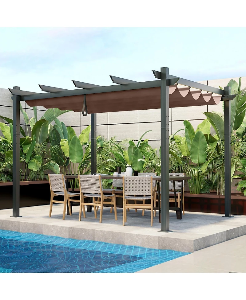 Gymax 10x12ft Outdoor Aluminum Retractable Pergola Canopy Shelter Grape Trellis