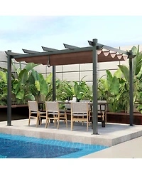 Gymax 10x12ft Outdoor Aluminum Retractable Pergola Canopy Shelter Grape Trellis