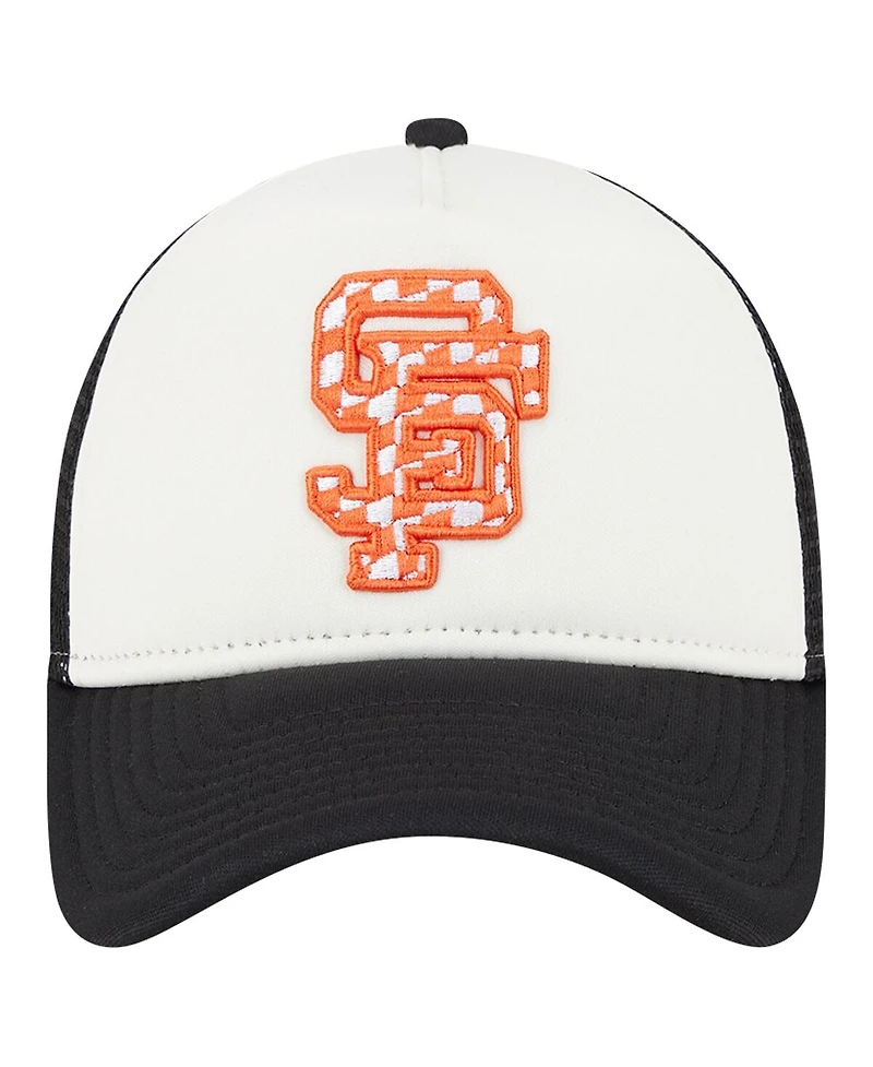 New Era Men's White/Black San Francisco Giants Checkered Flag A-Frame Trucker 9FORTY Adjustable Hat
