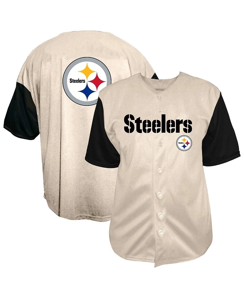 Fanatics Men's Cream Pittsburgh Steelers Full-Button Short Sleeve T-Shirt