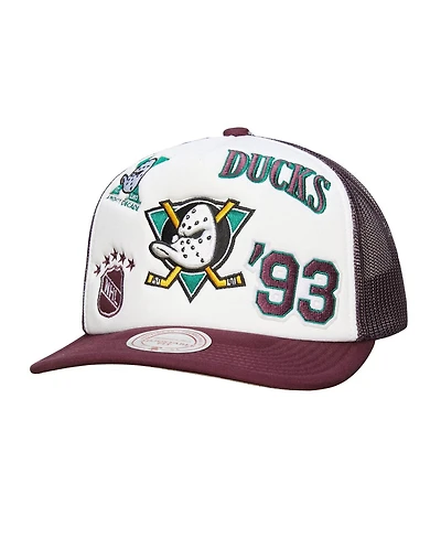 Mitchell & Ness Men's White/Purple Anaheim Ducks Gridlock Trucker Adjustable Hat