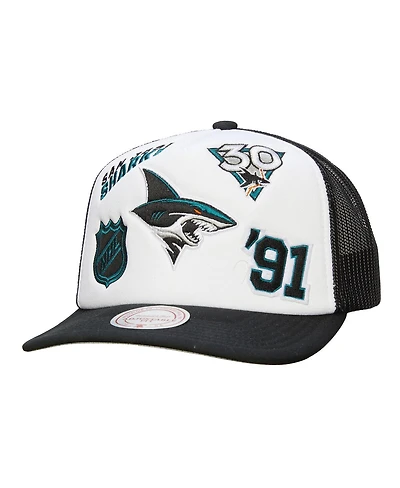 Mitchell & Ness Men's White/Black San Jose Sharks Gridlock Trucker Adjustable Hat