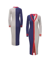 Staud Women's Navy/Gray New England Patriots Shoko Knit Button-Up Sweater Dress