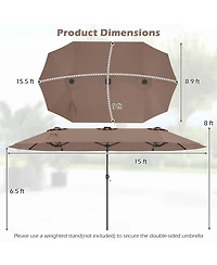 Gymax 15.5 Ft Double-sided Patio Umbrella w/ Solar Lights Outdoor Twin