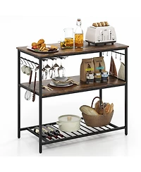 Gymax Kitchen Island 3-Tier Prep Table with Wine Glass Holders Large Worktop