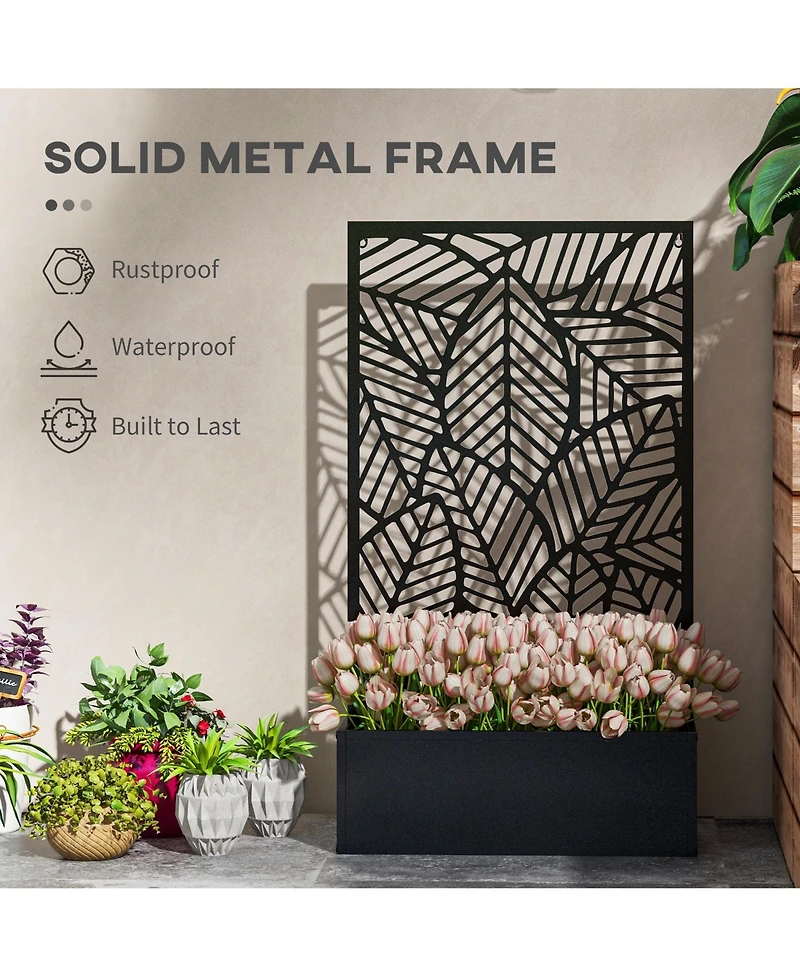Outsunny Outdoor Privacy Screen with Raised Garden Bed, Metal,