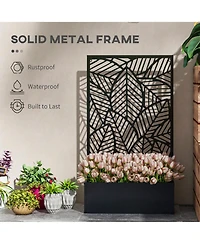 Outsunny Outdoor Privacy Screen with Raised Garden Bed, Metal,