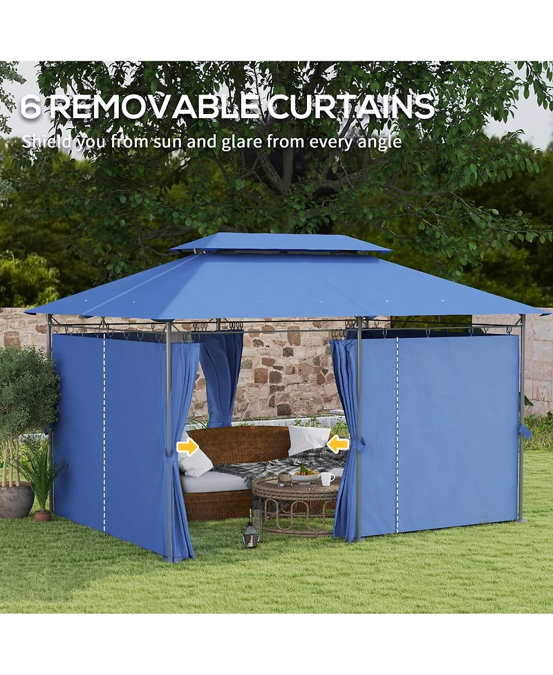 Outsunny 10' x 13' Double Roof Patio Gazebo with Curtains, Dark