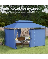 Outsunny 10' x 13' Double Roof Patio Gazebo with Curtains, Dark