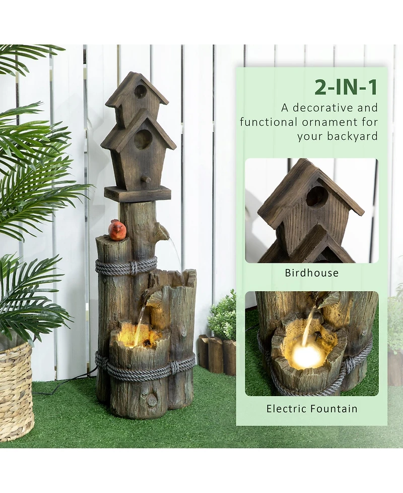 Outsunny Outdoor Fountain with Backyard Birdhouse Tree Trunk Design