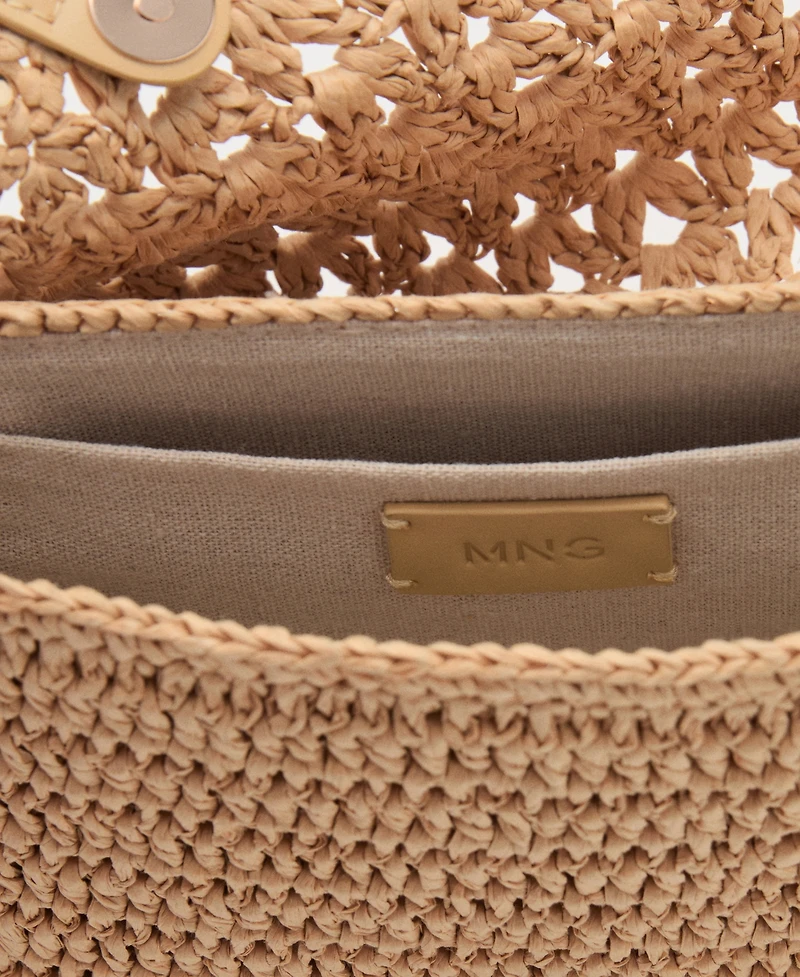 Mango Women's Studs Natural Fiber Shoulder Bag