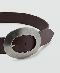Mango Women's Rounded Buckle Leather Belt