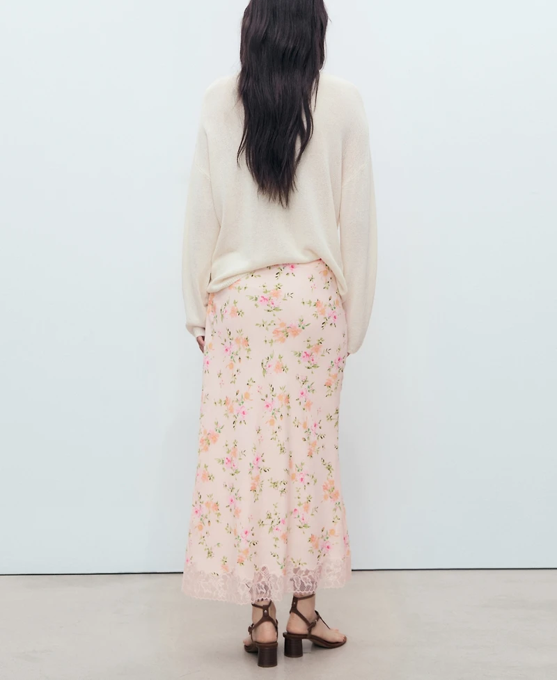 Mango Women's Lace Detail Floral Skirt