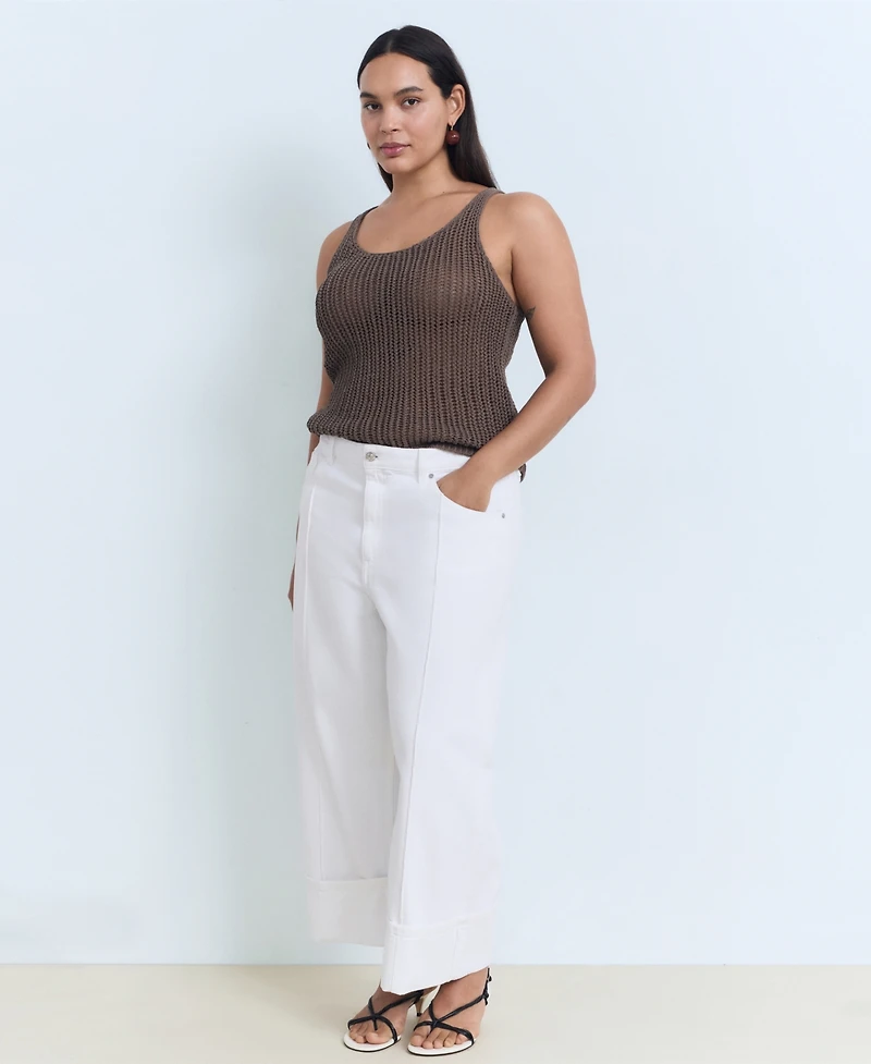 Mango Women's Turned-Up Hem Wide Leg Cropped Jeans