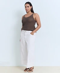 Mango Women's Turned-Up Hem Wide Leg Cropped Jeans
