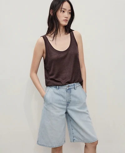 Mango Women's Straight-Fit Mid-Rise Denim Shorts