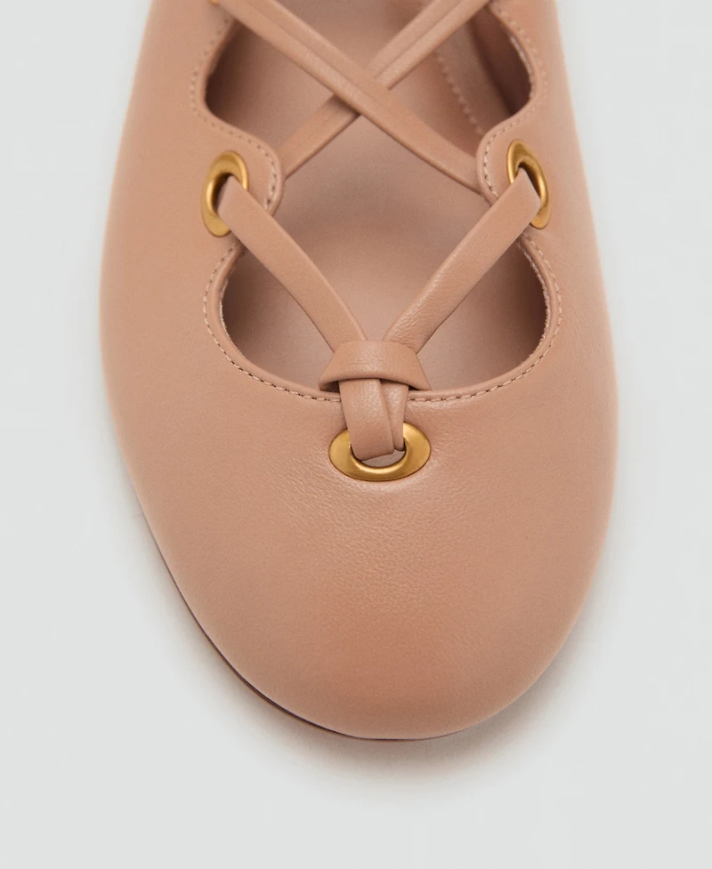 Mango Women's Crossed Straps Leather Ballet Flats