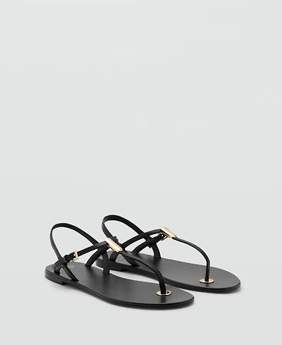 Mango Women's Metallic Detail Leather Sandals