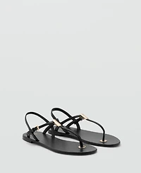 Mango Women's Metallic Detail Leather Sandals