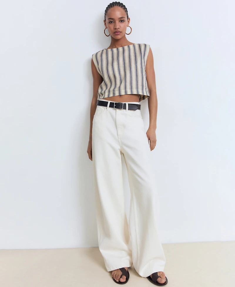 Mango Women's Striped Linen Top