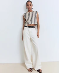 Mango Women's Striped Linen Top