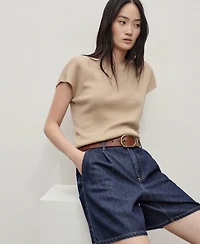Mango Women's Mid-Rise Pleated Denim Bermuda Shorts