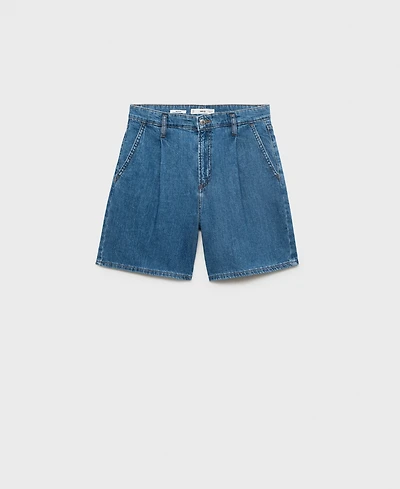 Mango Women's Mid-Rise Pleated Denim Bermuda Shorts