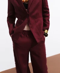 Mango Women's Frayed Ends Linen Suit Pants