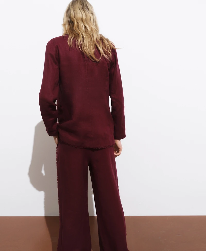 Mango Women's Frayed Ends Linen Suit Blazer
