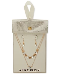 Anne Klein Crystal Drop Earrings & Two-Row Necklace, 16" + 3" extender