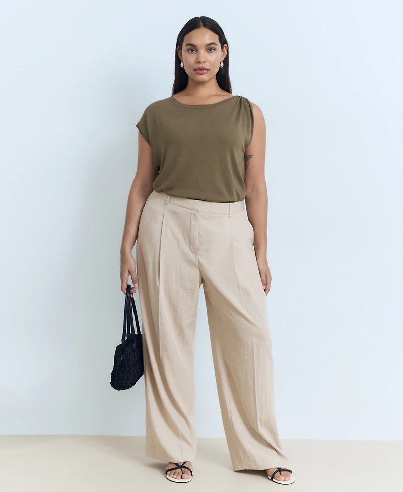 Mango Women's Wide Leg Pleated Pants