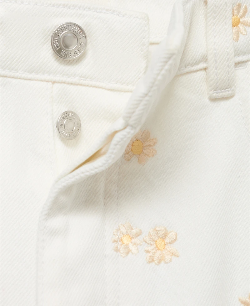 Mango Women's Flower-Embroidered Wide Leg Jeans