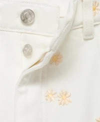 Mango Women's Flower-Embroidered Wide Leg Jeans