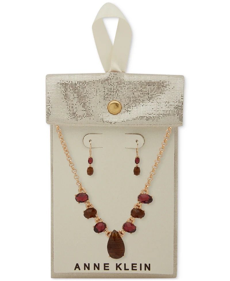 Anne Klein Gold-Tone Stone Drop Earrings & Frontal Necklace, 16" + 3" extender