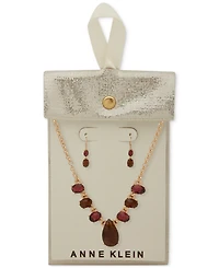 Anne Klein Gold-Tone Stone Drop Earrings & Frontal Necklace, 16" + 3" extender