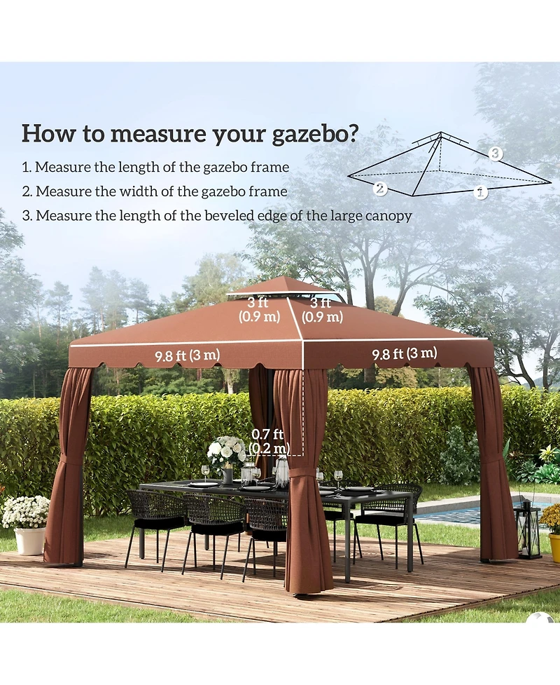 Outsunny 10' x 10' Double Roof Gazebo Replacement Canopy Top Cover