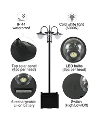 Outsunny 3-head Solar Lamp Post with Planter, Outdoor Led Lighting,