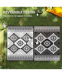 Outsunny Outdoor Rug, 9' x 12' Floor Mat, Toothed Rhombus