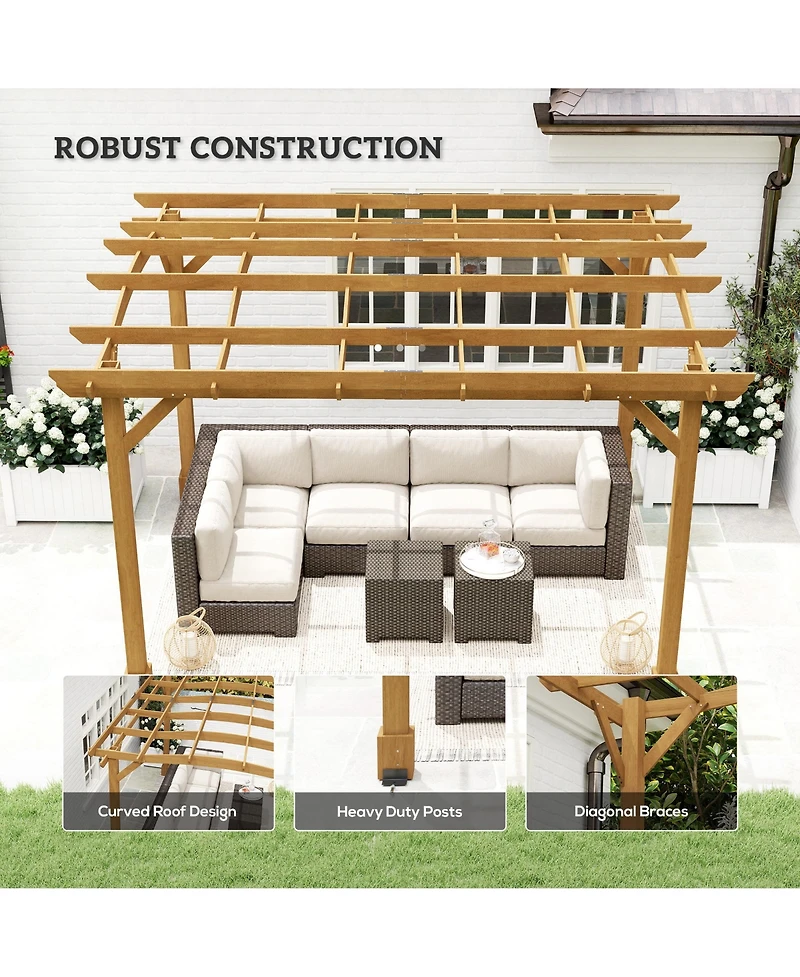 Outsunny 10' x 12' Outdoor Pergola, Wood Gazebo w/ Arched Roof,