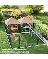 PawHut Dog Kennel Outdoor with Rotating & Adjustable Height Bowls, 2 Rooms