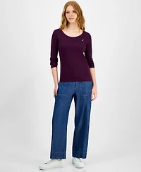 Nautica Jeans Women's Cotton Scoop-Neck Long-Sleeve T-shirt, Online Only