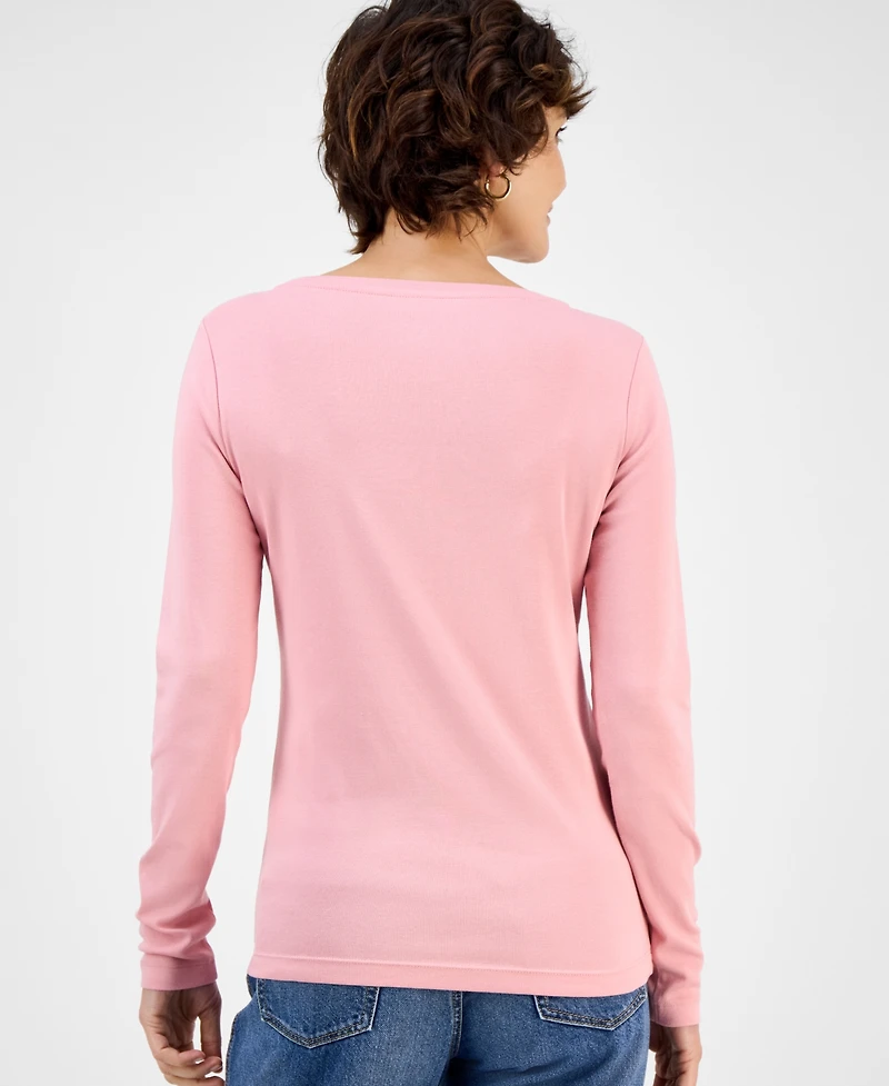 Nautica Jeans Women's Cotton Scoop-Neck Long-Sleeve T-shirt, Online Only
