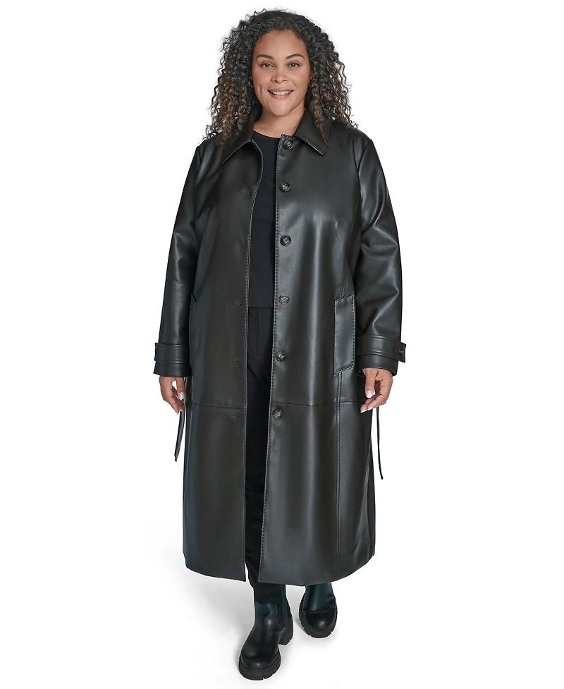 Calvin Klein Plus Belted Faux Leather Trench Coat