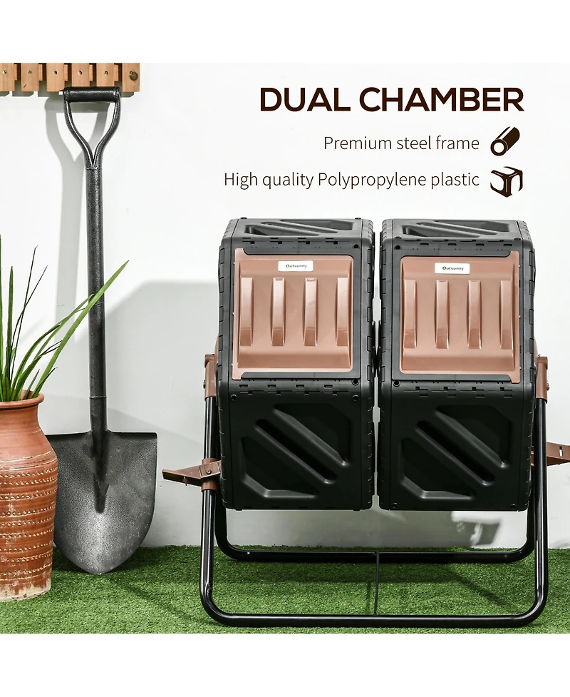 Outsunny 34.5 Gallon Composter Dual Chamber Compost Bin with Steel Legs