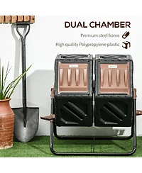 Outsunny 34.5 Gallon Composter Dual Chamber Compost Bin with Steel Legs