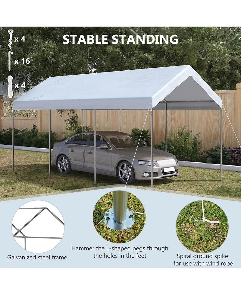 Outsunny 20' x 10' Height Adjustable Carport Patio Storage Shelter,