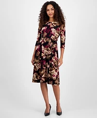 Kasper Floral-Print Keyhole Fit & Flare Dress, Regular Petites