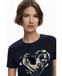 Desigual Women's Newspaper heart T-shirt